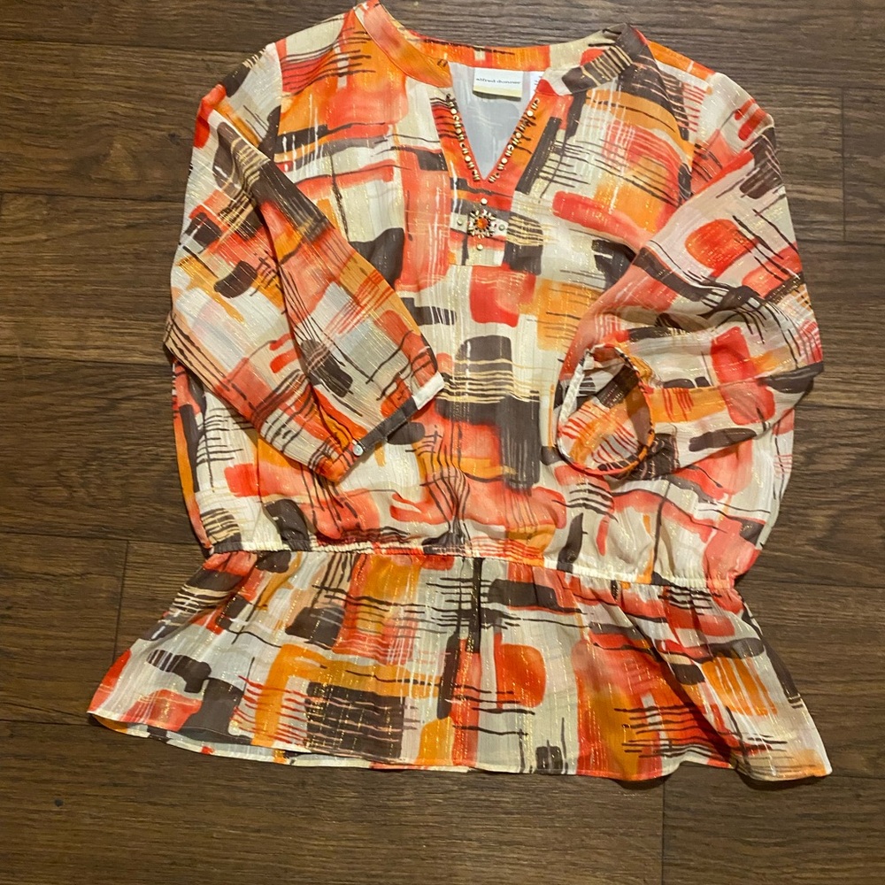Alfred Dunner Red‎ and Orange Abstract Blouse